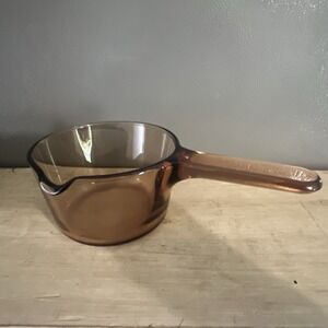 Vintage Amber Glass Saucepan Small Sauce Pan with Spout